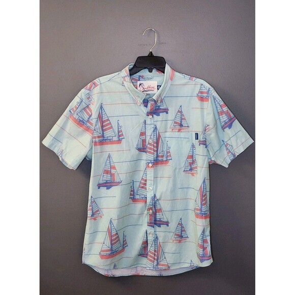Chubbies Shirt Men's L Blue Sailboat Print Short Sleeve Button Down Stretch - Picture 2 of 6